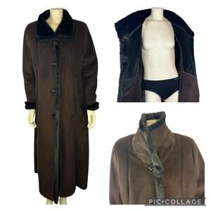 Vintage Jones New York's luxe style trimmed, faux fur long brown coat size large